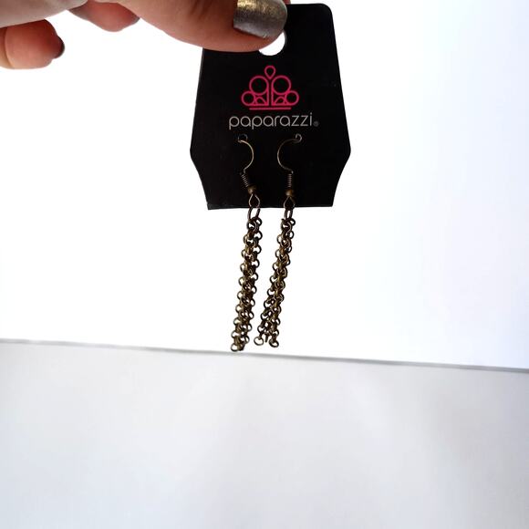 NWT Paparazzi Chain Link Fringe Dangle Earrings | Antiqued Bronze 2.5" - Picture 2 of 3